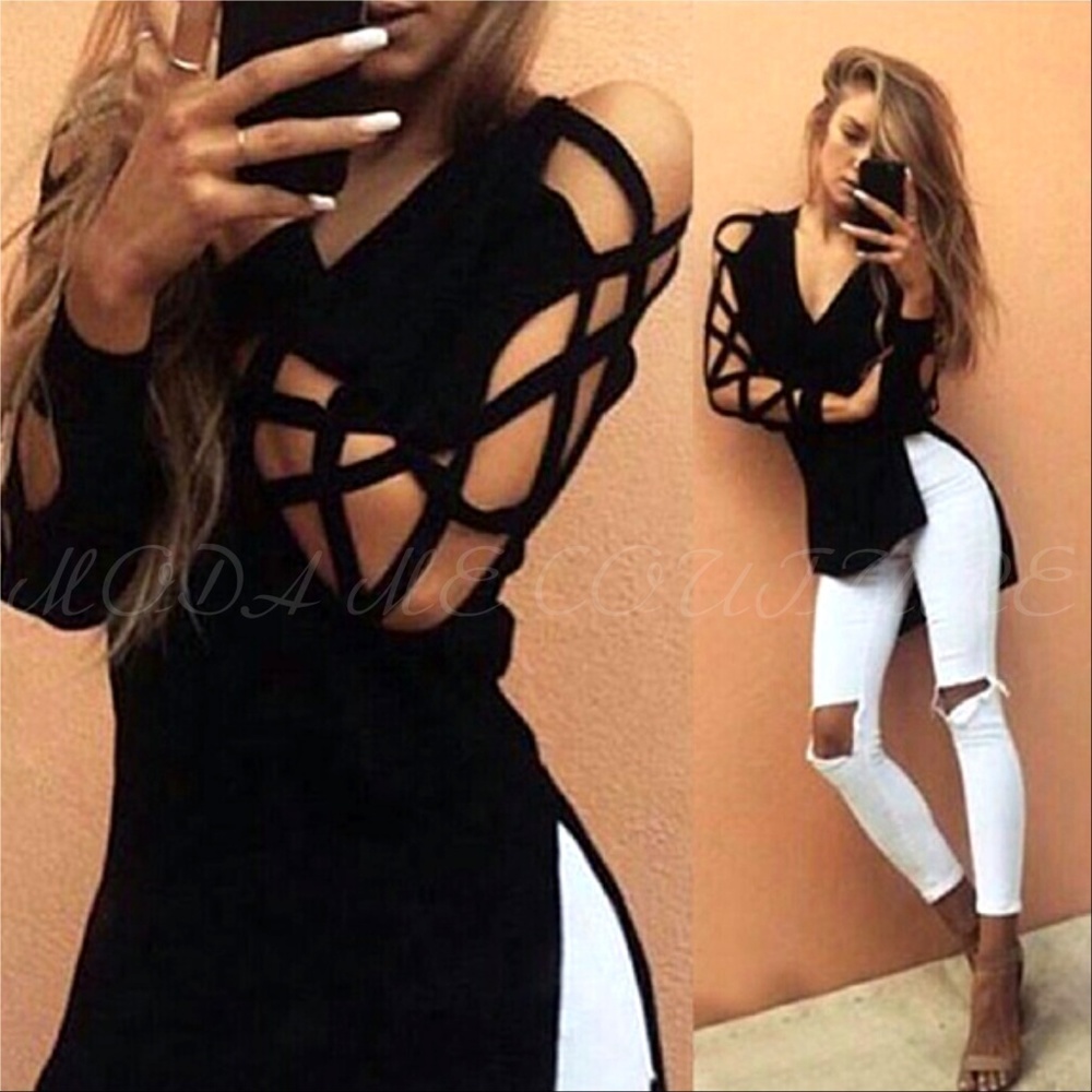 SEXY GIRL Black Lace Sleeved Top - Picture 2 of 3